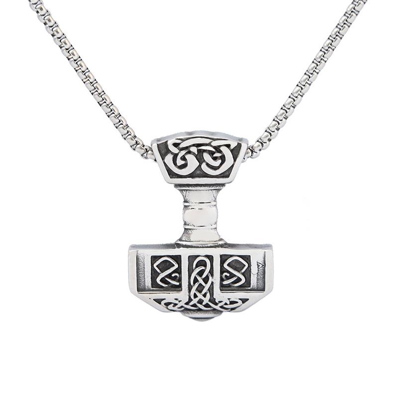 Vikings Thor Hammer Pendant Stainless Steel Mjolnir Necklace Nordic Rune Vegvisir Jewelry Popular Norse Scandinavian