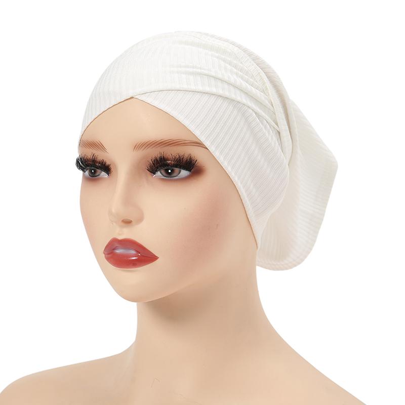 Fashion Plain Front Cross Inner Hijab Turban Stripe Elastic Instant Hijab Women Hijabs Undercap Muslim Headscarf  28*22CM