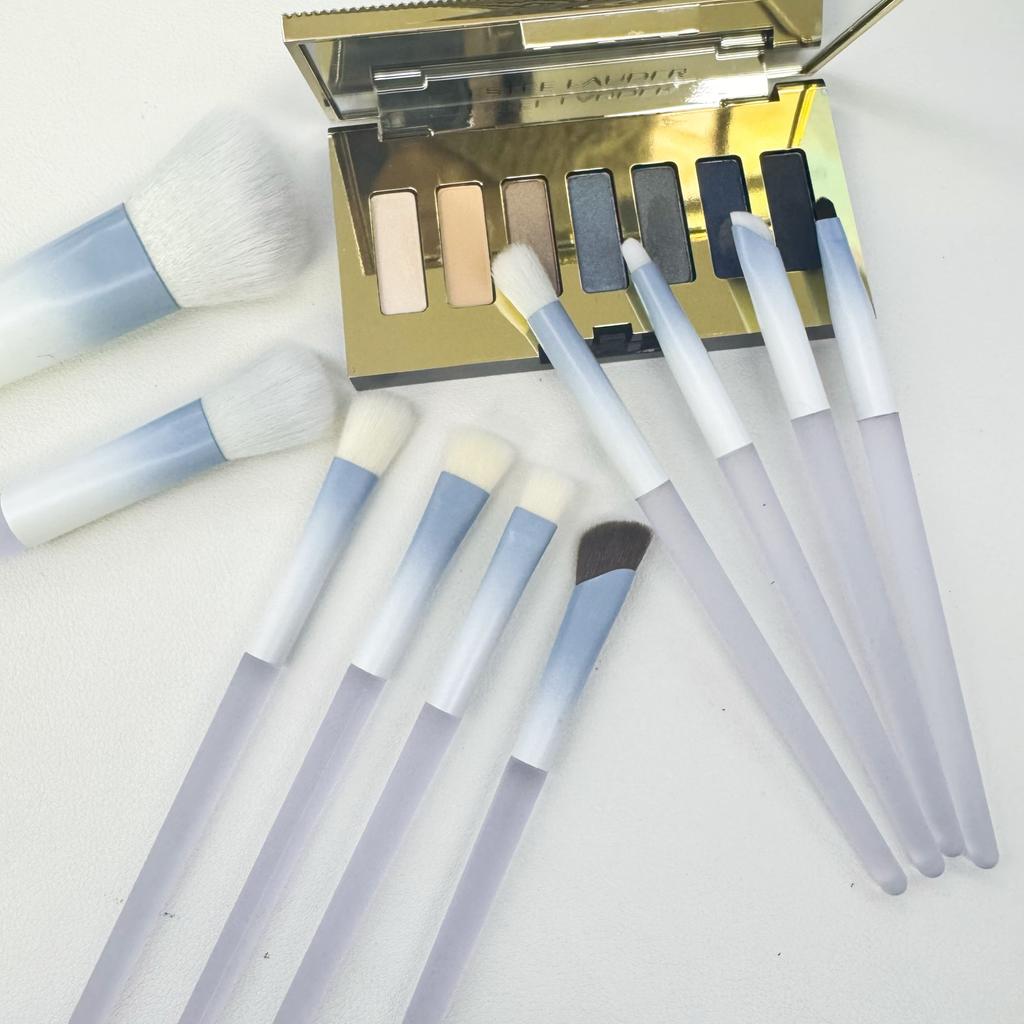 Blue Transparent Handle Makeup Brush Set Gradient Ferrule Soft Synthetic Hair Full Face Cosmetic Brushes for Powder Eyeshadow