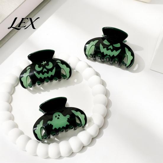 Decorative Holiday Hair Pins Halloween Claw Clips, Luminous Ghost Pumpkin Pattern Acrylic Anti-slip Cute Bat Glow in The Dark Grippers for Women Girls