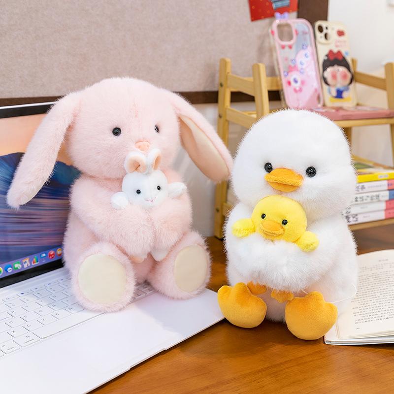 Cute Mother and Child Animal Plush Toy Rabbit Puppy Doll Cartoon Duck Doll Children's Company Gift