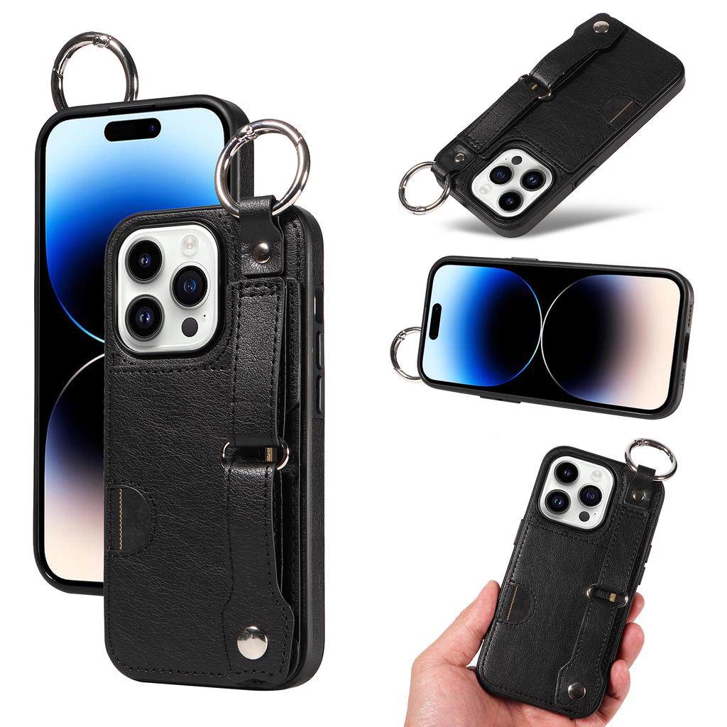 Etui na telefon ze skóry PU z kieszeniami na karty, z pierścieniem na palec i klamrą do paska na nadgarstek do iPhone'a XS, XR, XS Max, iPhone'a 7,8,7Plus,11,11Pro,11Pro,12,13,14,15...