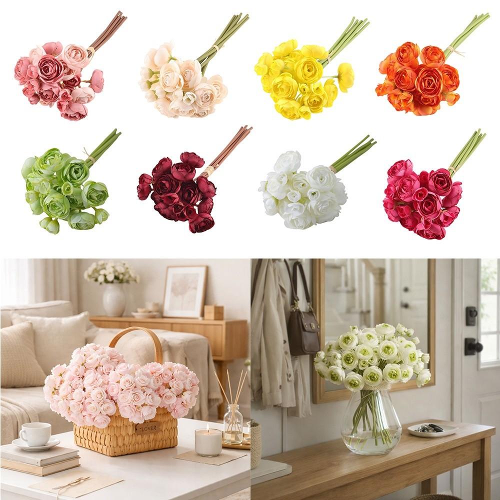 Fashion 28cm Length Artificial Camellia Bouquet Lotus Silk Flower Bouquet Fake Handmade Craft Wedding Bouquet Home Decoration