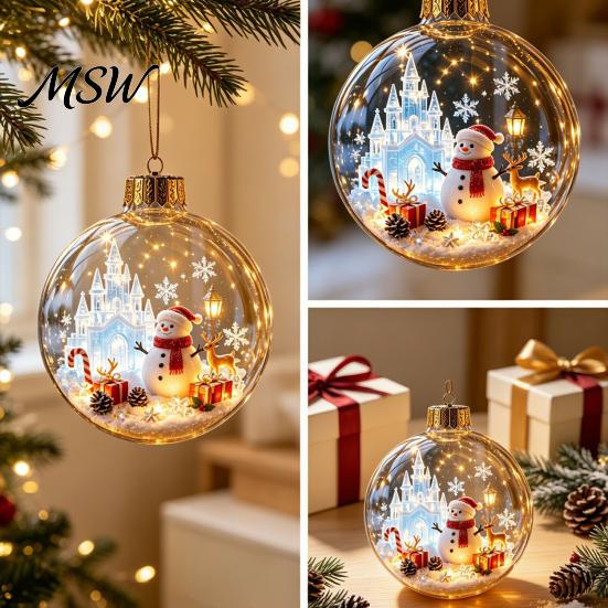 Lighted Christmas Ornaments Glowing Ball Ornaments, Light-Up with Mini Holiday Scene, Acrylic Clear Unique Souvenirs Tree Hanging Decor Warm LED Light