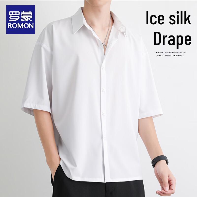 ROMON Men s Short Sleeve Ice Silk Shirt 5XL