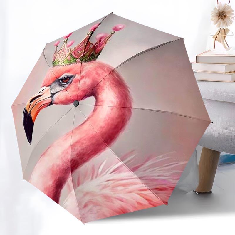 Flamingo Pattern Folding Umbrella Fashion Auto-Open 8 Iron Ribs Plastic Handle Foldable Sunshade Perfect Christmas Gifts