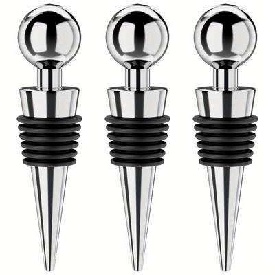 Wine Stopper Bottle Stopper 3-Pack - Wine Saver Zinc Alloy Silicone, Reusable Leak Proof Keep Fresh Wine Bottle Stopper, for Gifts,