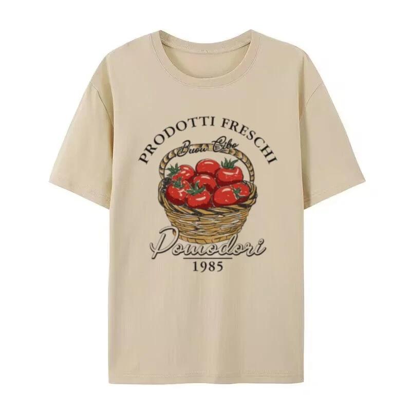 

Women s Cute Italian Tomato Print Loose T-Shirt Vintage Aesthetic Vegetable Garden Shirt Female Cottagecore Clothing 3XL