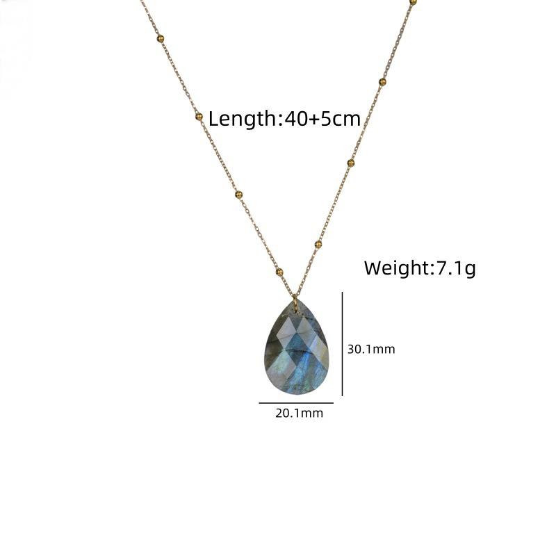 Elegant Blue Braided Rope Labradorite Necklace with Stainless Steel and Natural Stone Pendant