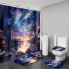4-teiliges Duschvorhang-Set mit rutschfester Badematte, Toilettendeckelbezug, Kontur-Teppich & 12 Haken, Badezimmer