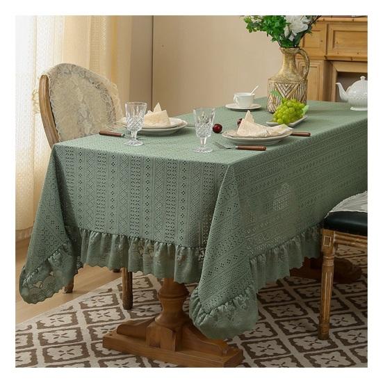 Stary obrus z koronkowymi falbankami Rustykalny haftowany na urodziny, wesele, bufet Tkanina Obrus Zmywalny Francuska Dekoracja Imprezowa Jadalnia