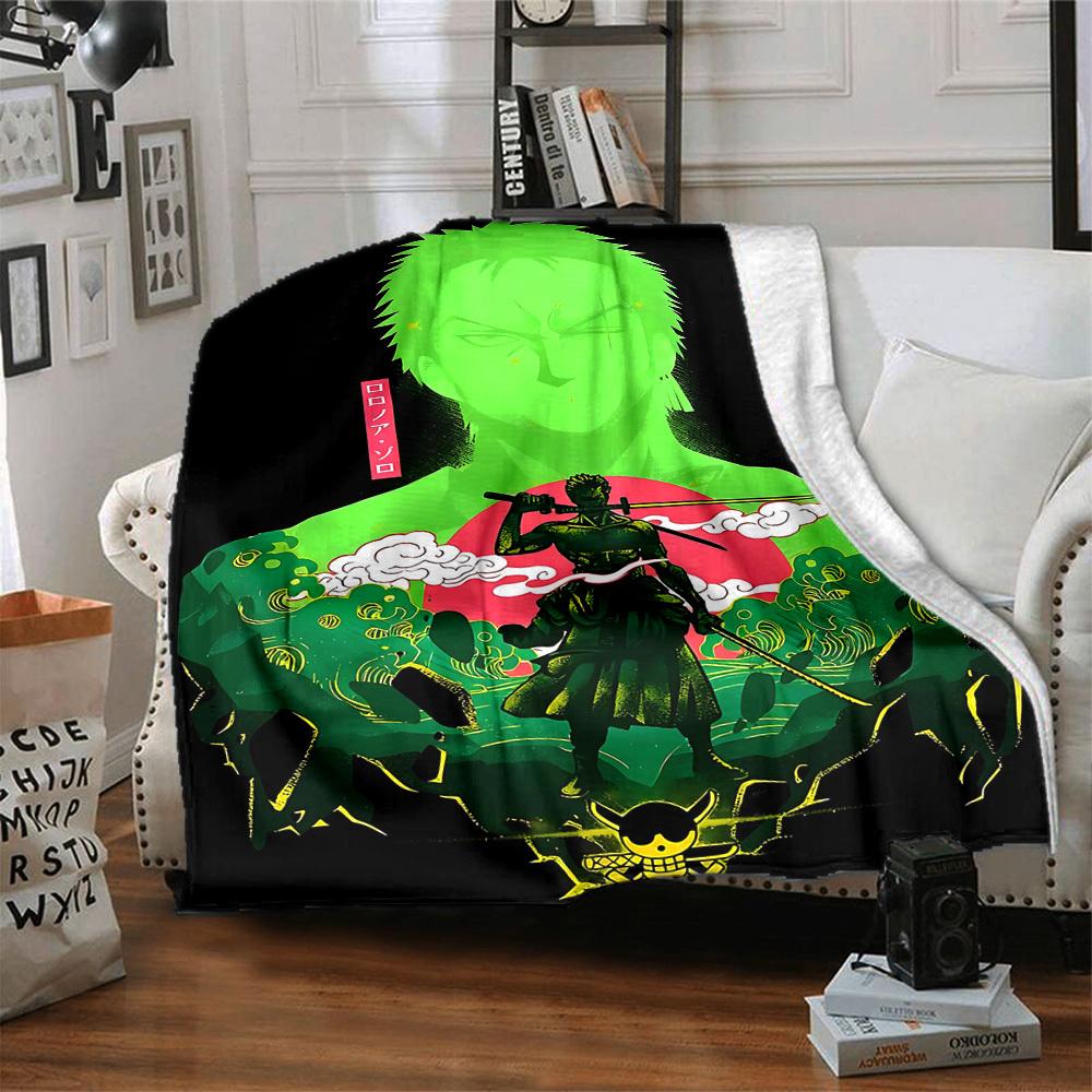 1pc One Piece Roronoa Zoro Cozy Print Blanket Lightweight Warm Flannel Throw Blanket For Sofa, Bed, Living Room