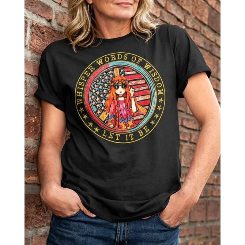 ilstile New Arrival Womens Whisper Words Of Wisdom Let It Be Print TShirts Short Sleeve O Neck Summer Black Tops Hippie Tees