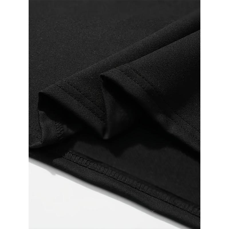 European sizes Men's Skull & Flames Graphic T-Shirt with Edgy Slogan Print - Black & Blue Casual Short Sleeve Tee, Slightly Elastic Knit Fabric