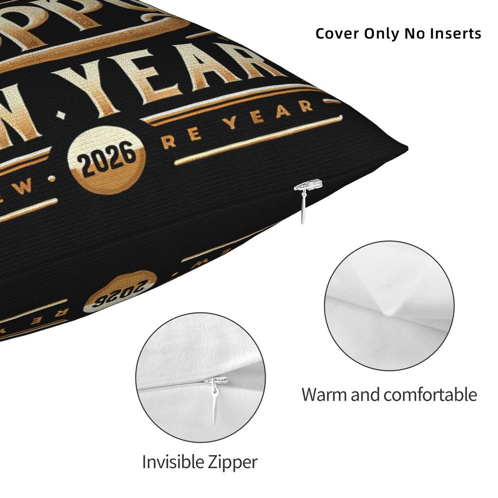 New Year 2026 Golden Pillow Cover Novelty Pillow Case For Wedding Party Home Decor Soft Cushion Cover Gift