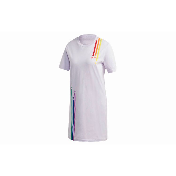 

Adidas Originals Rainbow Three Stripes Casual Sports Short Sleeve Dress Women dress Light-Purple GJ6588 32