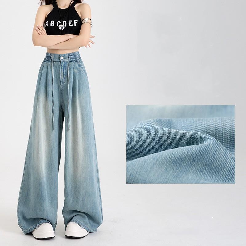

Women s Lightweight Summer Tencel Denim Wide-Leg Pants with Elastic Waist, Loose Fit, Flowing Silhouette, and Floor-Length Hem S