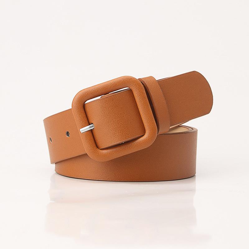 Elegant Ladies Faux Leather Belt With Geometric Buckle For Chic Sophisticated Look