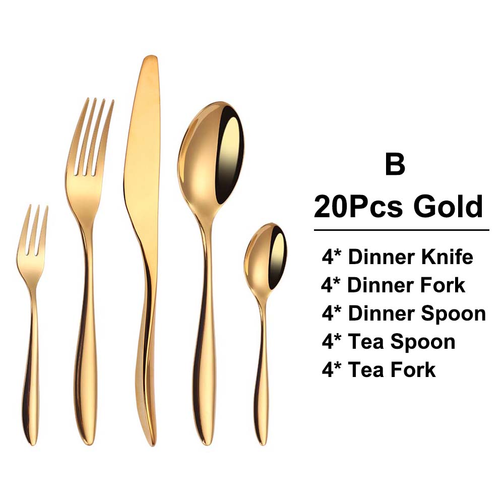 6/16/20/24 Stück Gold Geschirr Edelstahl 304 Besteckset Westliches Dinner-Set Spiegel Messer Gabel Löffel Glatter Griff Besteck