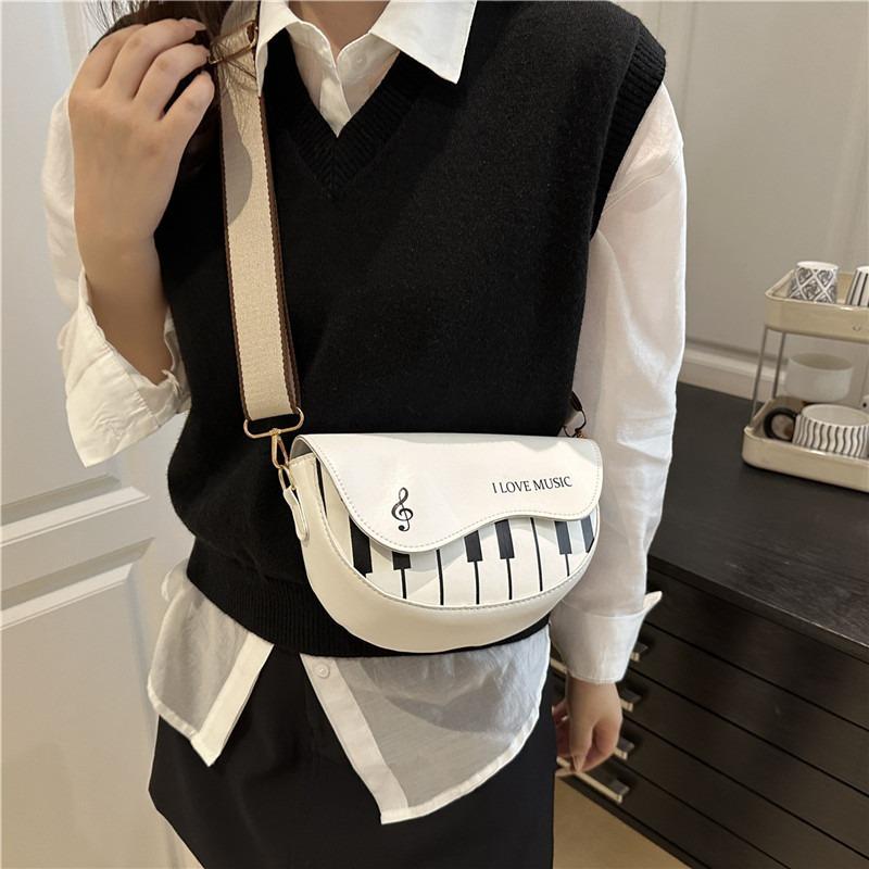 New piano keys trendy shoulder bag casual versatile temperament saddle bag niche design messenger bag