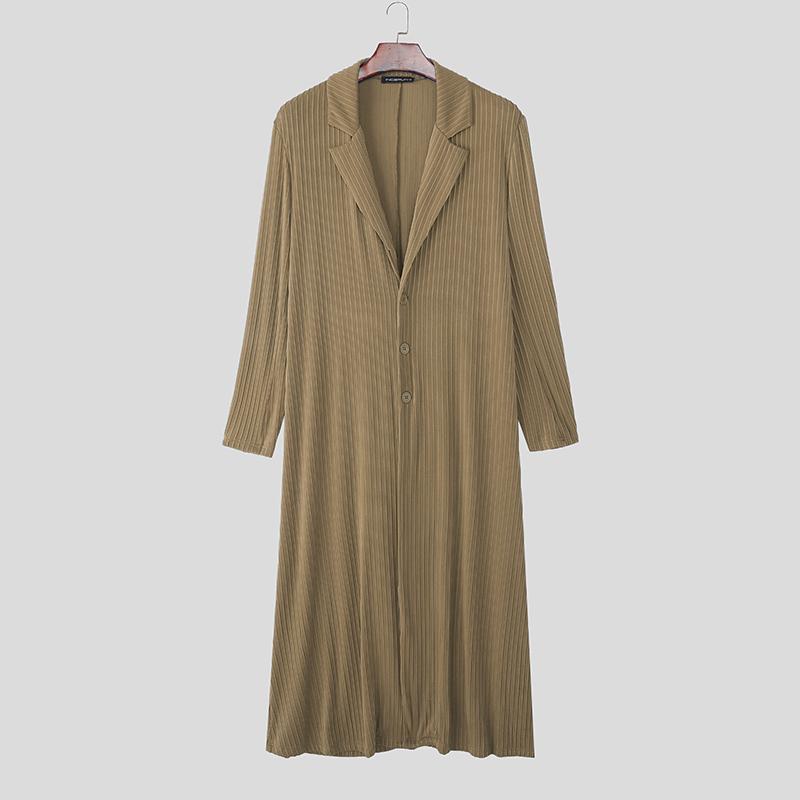 INCERUN Men Lapel Neck Long Sleeve Texture Casual Open Front Long Cardigan Coats
