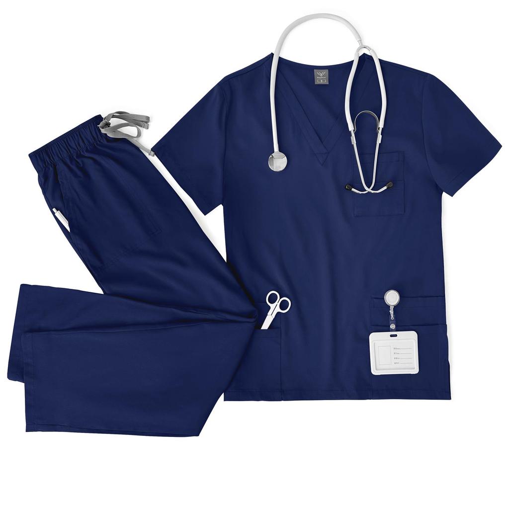 Meoexin V-Neck Nurse Uniform Set: Casual, Thin, Quick-Drying Scrub Suit with Double Pockets.