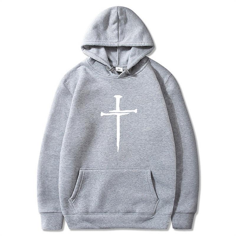 Men's Cross Graphic Hoodie - Black Casual Pullover Sweatshirt with Religious Symbol Print, Fashion Streetwear for Autumn/Winter