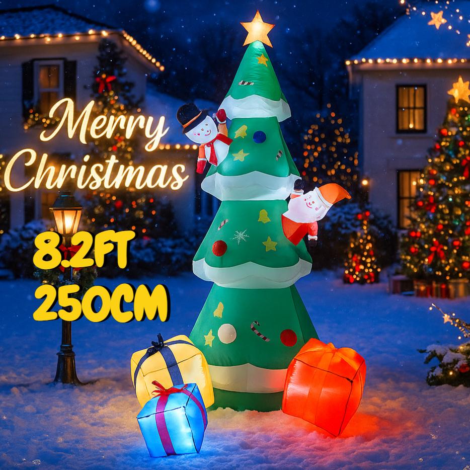 8.2FT Inflatable Christmas Tree Santa Claus Snowman Gift Box Toy Xmas Yard Decoration Festive Gift LED Lit Supplie Home Ornament