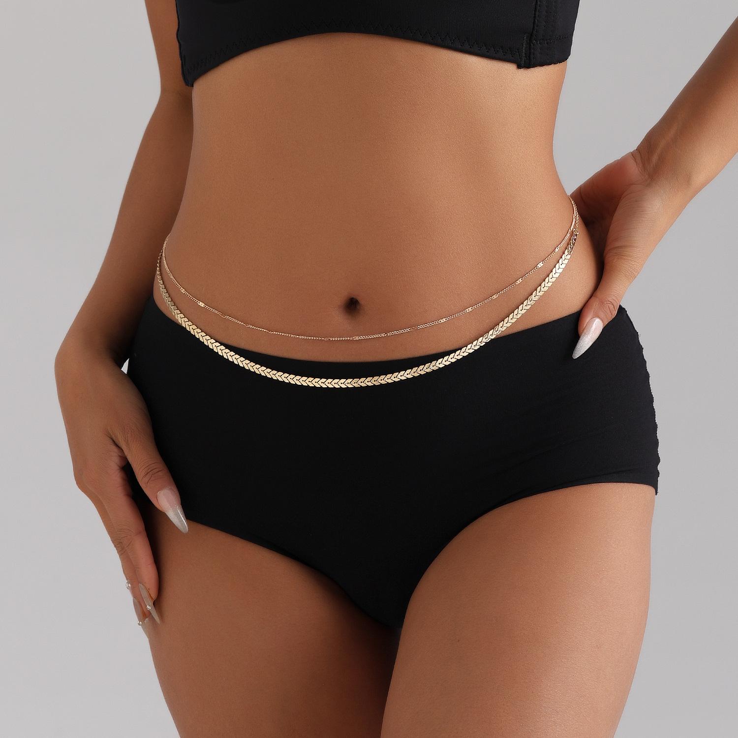 

Europe, America, fashionable and sexy aircraft chain sequins short waist chain women, simple temperament double-layer body chain золотий