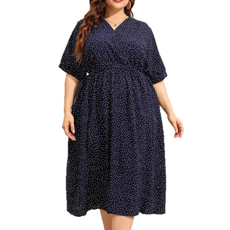 Mid-length Dress Women's Summer Temperament Elegant Polka Dot Holiday Plus-size Dress