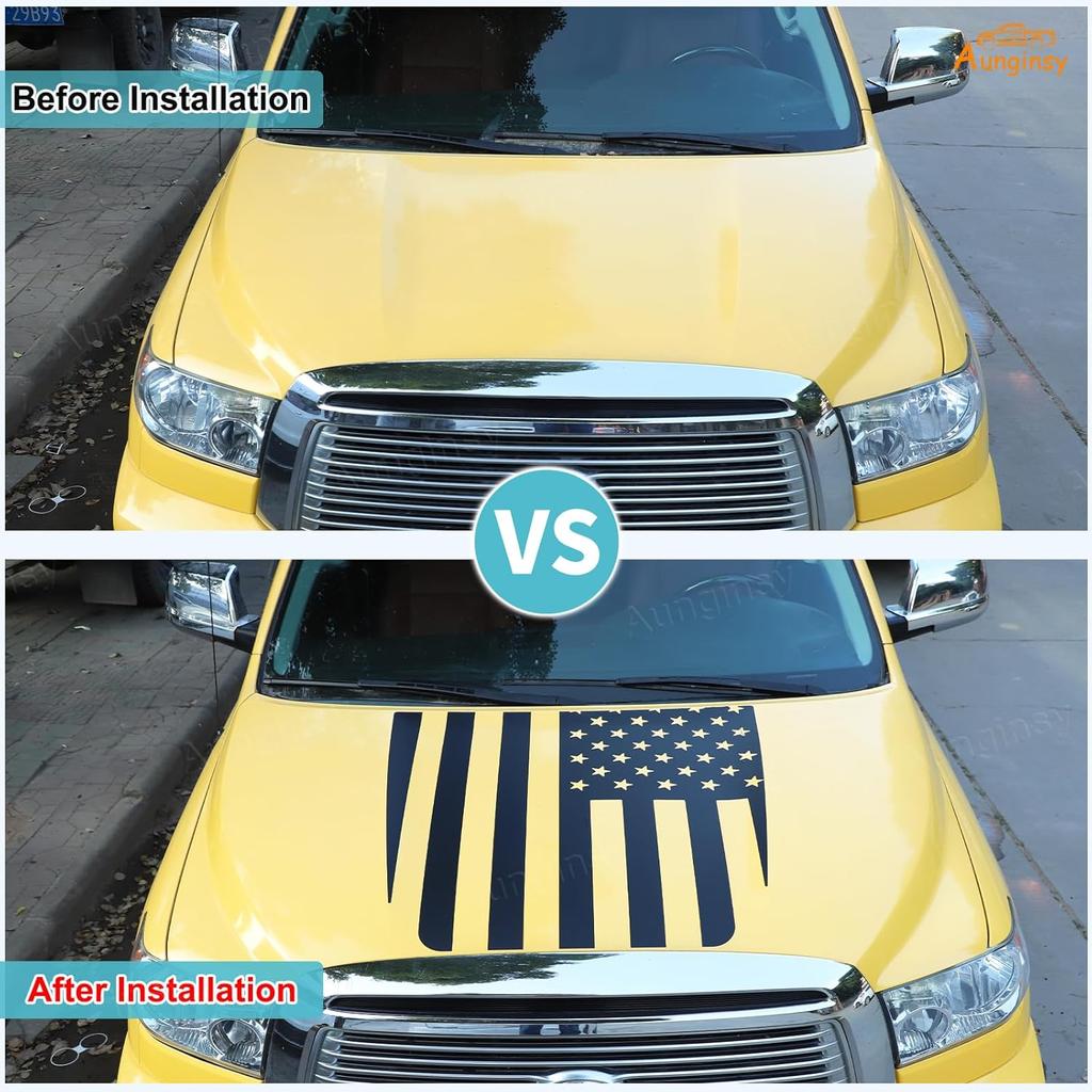 Aunginsy Front Hood Panel Decal Sticker Compatible with Toyota Tundra 2007-2013 Car Front Hood Engine Panel Precut Vinyl Decal American Flag Graphic