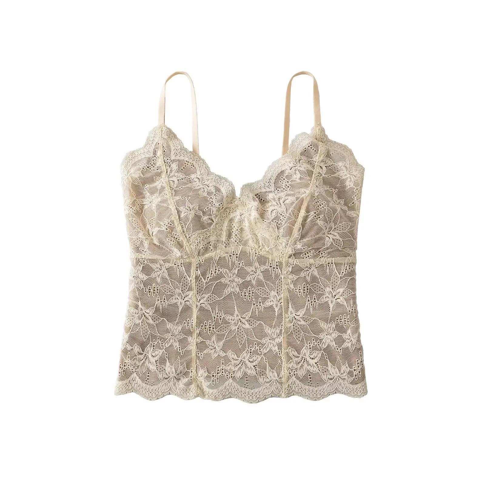 

Pure Desire Lace Back Tank Top for Women - Summer 2025 New Arrival, Push-up Strappy Sleeveless Shirt with Chest Pads. One Size абрикосовый