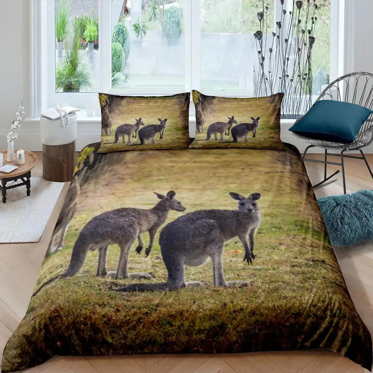 

Комплект пододеяльника Кенгуру размера кинг для мальчиков и девочек, Комплект постельного белья Кенгуру, Чехол для одеяла с ветками деревьев, Покрывало с дикими животными 70x133cm