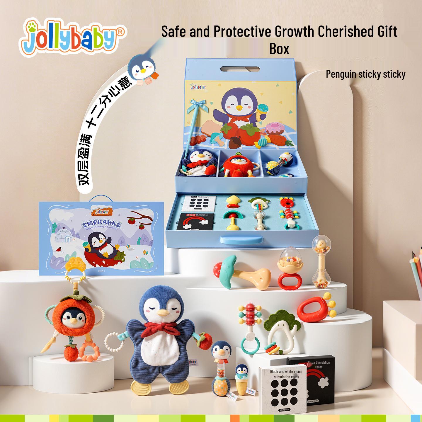 Jollybaby Penguin Luxury Baby Soothing Gift Set: Ideal for Newborns, First Month, and First Birthday.