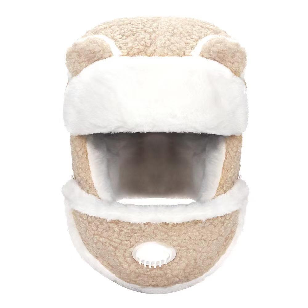 

Вітрозахисна шапка-бомбер з потовщеними захисниками вух, теплі шапки з вушанками для чоловіків та жінок бежевий