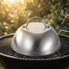 BBQ Dome Cover Stainless Steel Griddle with Handle Brushed Grill Lid for Backyard Cooks,