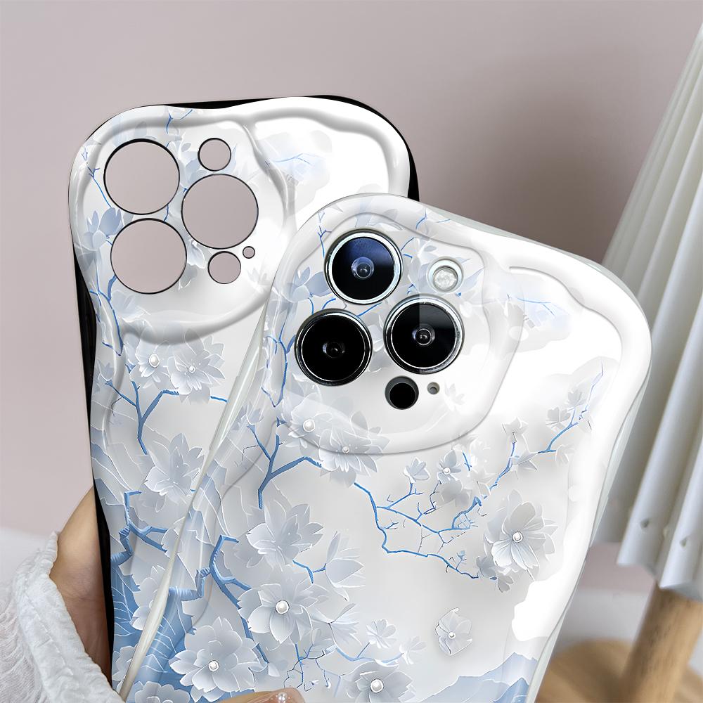 Kreslený vzor krémová textura pouzdro vlnitý okraj měkký silikonový kryt pouzdro na telefon pro iPhone Samsung Huawei Honor Xiaomi Redmi Infinix Tecno