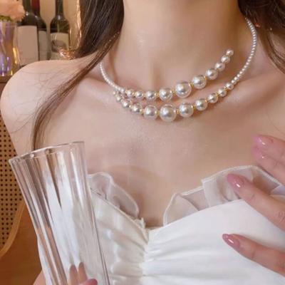 Otevřený choker z umělých perel Dámský kulatý náhrdelník z imitace perel Retro formální kostýmní náhrdelník na svatby večírky večery