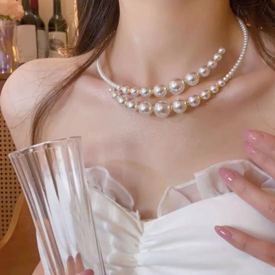Open Faux Pearl Choker Women Round Imitation Pearl Necklace Retro Formal Costume Necklace for Weddings Parties Evenings