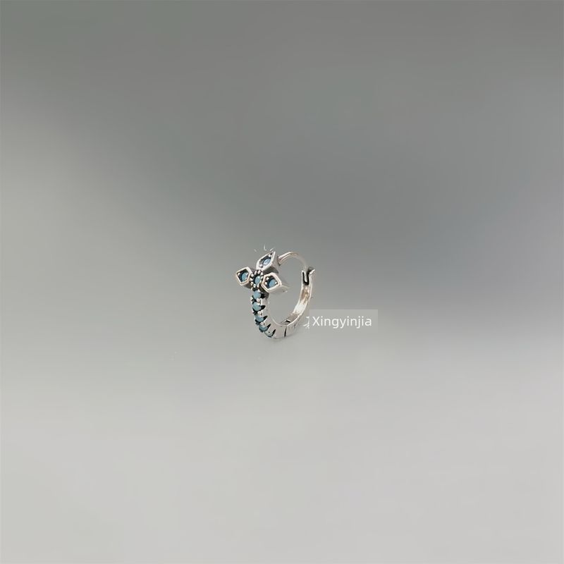 

Yinjia S925 Sterling Silver Vintage Distressed Blue Cross Hoop Earrings for Men and Women, European and American Style, Unique and Cool Earrings (Single) Sterling Silver