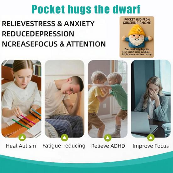 Kapesní objetí Skřítek Ručně háčkovaný skřítek s inspirativní pozitivní kartičkou Mini společník proti stresu Povzbuzující dárky pro rodinu a přátele