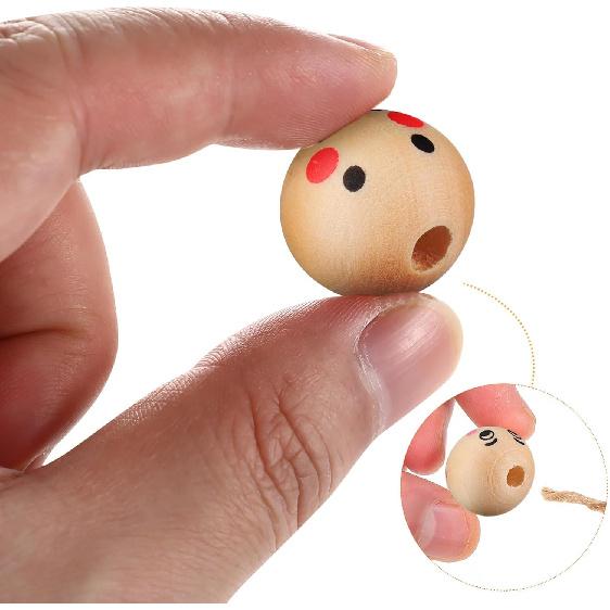 COHEALI 100pcs Smiling Face Wooden Beads Wood Spacer Beads Loose Bead 20mm Painted Wooden Beads for DIY Bracelet Necklace Jewelry Making Hair Crafts