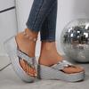 35-43 Plus Size Shoes for Women 2026 Summer Fashion Platform Wedge Comfortable Round Toe Sequin Sandals Women Slippers