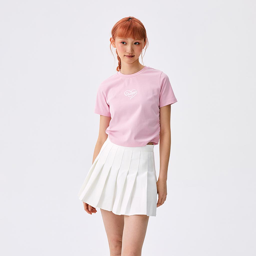 New MLB Los Angeles Dodgers Heart SS25 T Shirt Women's Heather Gray Pink 3FTSH0453-07PKM