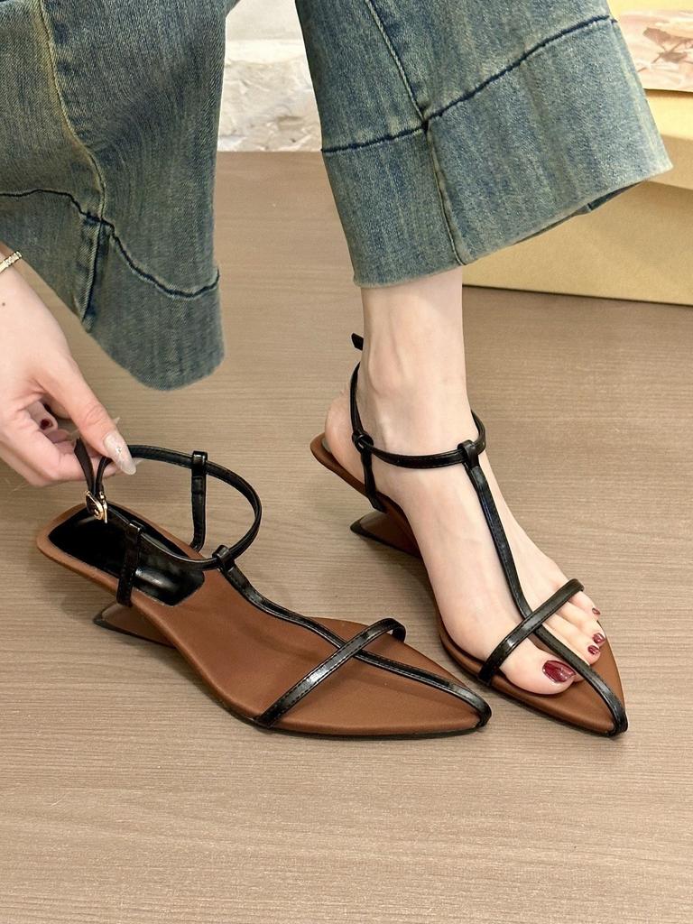 Korean Female Filter! Temperament Satin Pointed Cross with Wedge Heel Sandals Women's Summer 2025 Open-toed Sandals