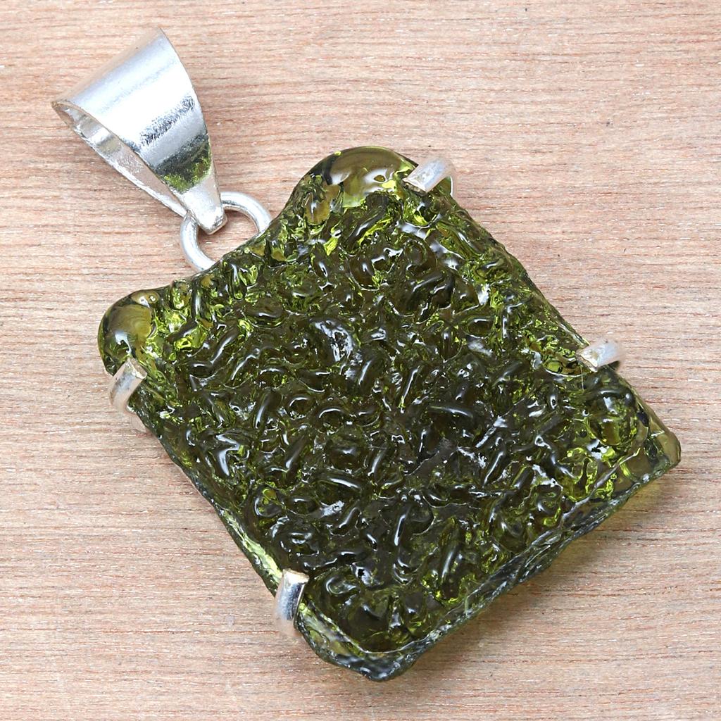 Pendant Moldavite Gemstone Valentine'Day Gift Silver Jewelry 1.75"