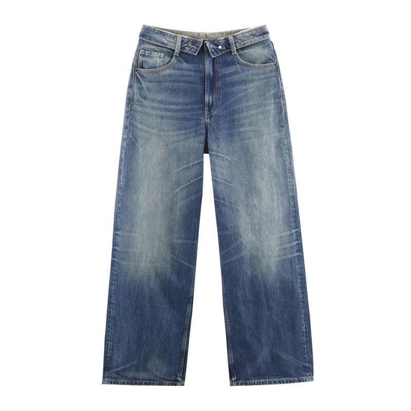 

Mid-Waist Fold-Over Waistband Women s Jeans - European & American Style S