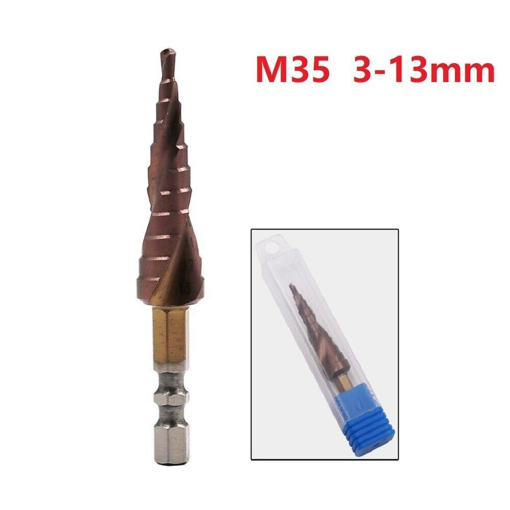 M35 HSS-Co Cobalt Step Drill Bit 3-13mm HSS-Co Cobalt Step Cone Drill Spiral Grooved Hex Shank Hole Drill Metal-Wood Hole Cutter