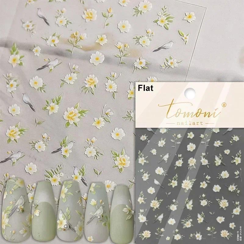 Gold Stamped Blooming Red Peony 3D Self-Adhesive Nail Art Stickers Lily Magnolia Camellia Daisy Rose Manicure Decals