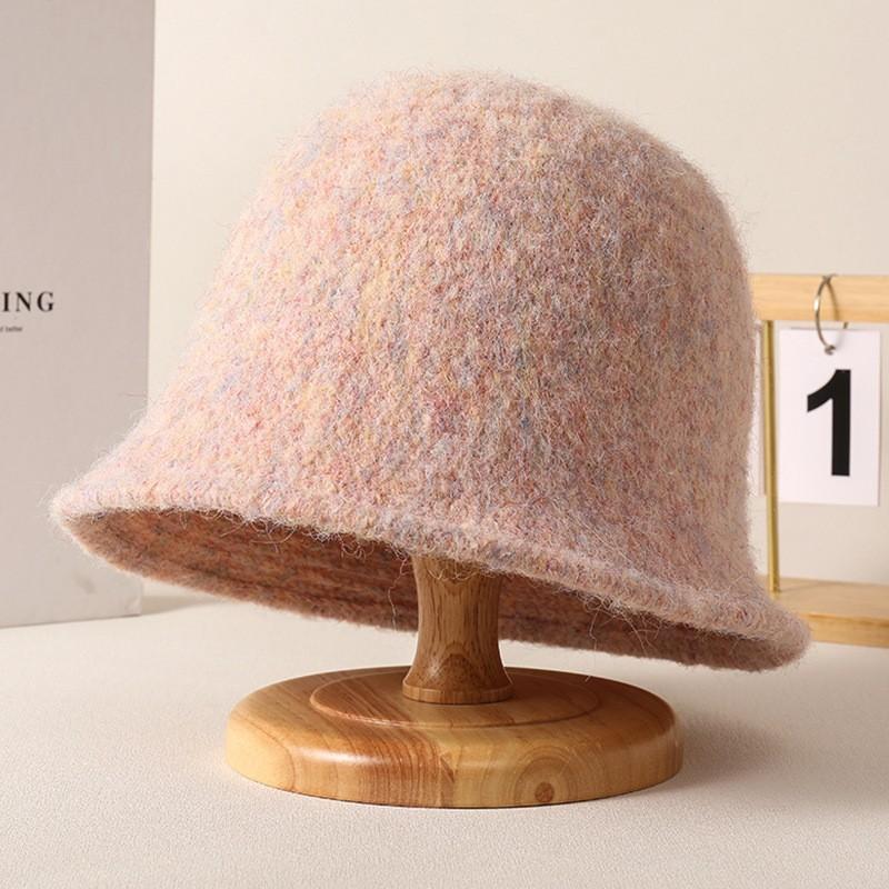 Autumn and winter woolen new high-end solid color bucket hat women's warm versatile sunshade basin hat plush bucket hat
